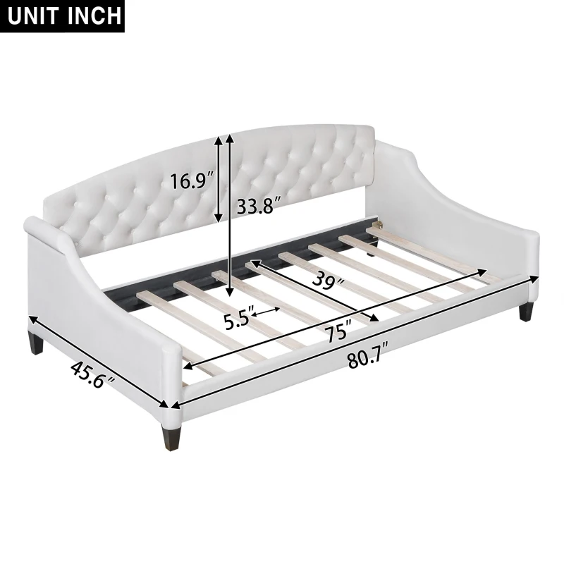 Modern Luxury Tufted Button Twin Size Upholstered Daybed with Foam Fill, Wood Supports, 80.5" L x 45.5" W x 34" H, Beige
