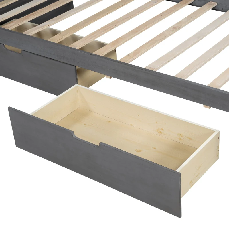 Vinsetto Twin Size Wood Daybed with 2 Drawers, Rustic Guardrail, Solid Pine Wood and MDF, 77.5" L x 42" W x 33.5" H, Grey