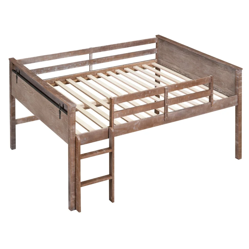 Wood Twin Size Loft Bed with Hanging Clothes Racks, Guardrails, and Playful Space, Solid Pine Construction, 79" L x 42" W x 42.5" H, Natural