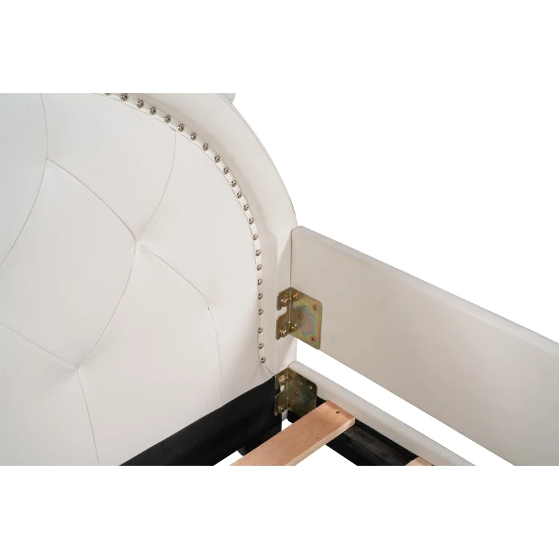 Twin Size Upholstered Daybed with Carton Ears Shaped Headboard, Sturdy Wood Frame, Easy Assembly, 80" L x 41" W x 37" H, White