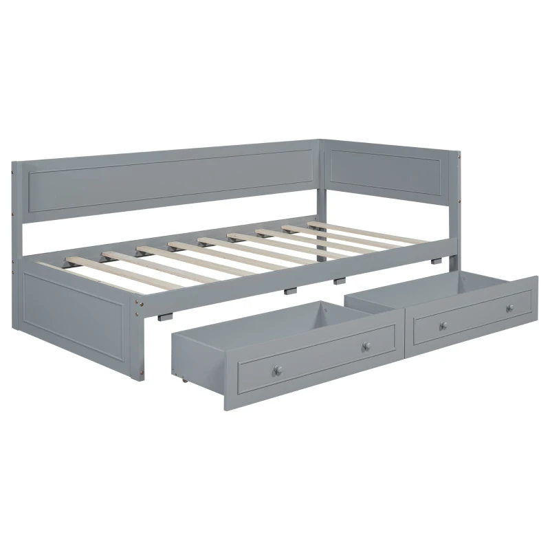 Vinsetto Vintage Style Twin Size Wood Daybed with 2 Drawers and Guardrail, Sturdy Pine Wood Construction, 77" L x 40.5" W x 31.5" H, Gray