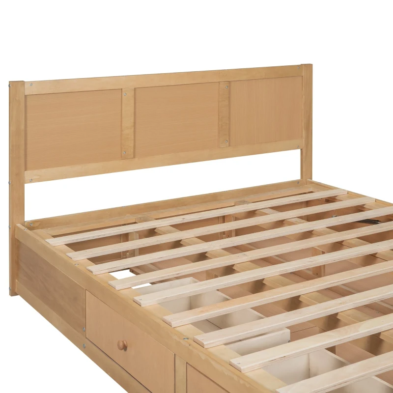 Queen Size Wood Platform Bed with Underneath Storage, 2 Drawers, and Sturdy Wood Frame, 82" L x 63.5" W x 37.5" H, Natural