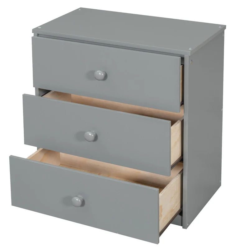 Wood Twin Size Loft Bed with Desk, Blackboard, Storage Box, Shelf, and 3 Drawers, 79" L x 42" W x 69.5" H, Gray