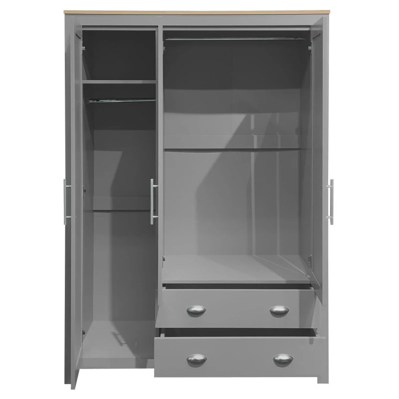 3 Door Storage Wardrobe with Cabinets, 2 Hanging Rods, and Drawers, 47" L x 20" W x 68" H, Gray
