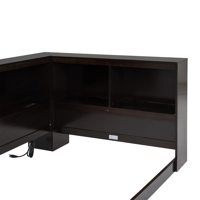 Wood Twin Size Daybed with Storage Cabinets and USB Ports, Solid Pine Wood Construction, 87" L x 50" W x 31.5" H, Espresso