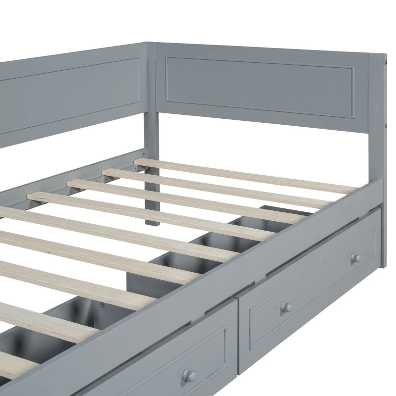 Vinsetto Vintage Style Twin Size Wood Daybed with 2 Drawers and Guardrail, Sturdy Pine Wood Construction, 77" L x 40.5" W x 31.5" H, Gray