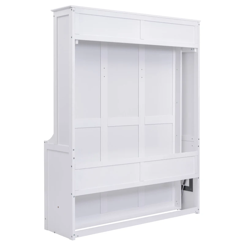 Space-Saving Design Queen Size Murphy Bed with Shelf, Solid Wood and MDF, 86" L x 69.5" W x 87" H, White
