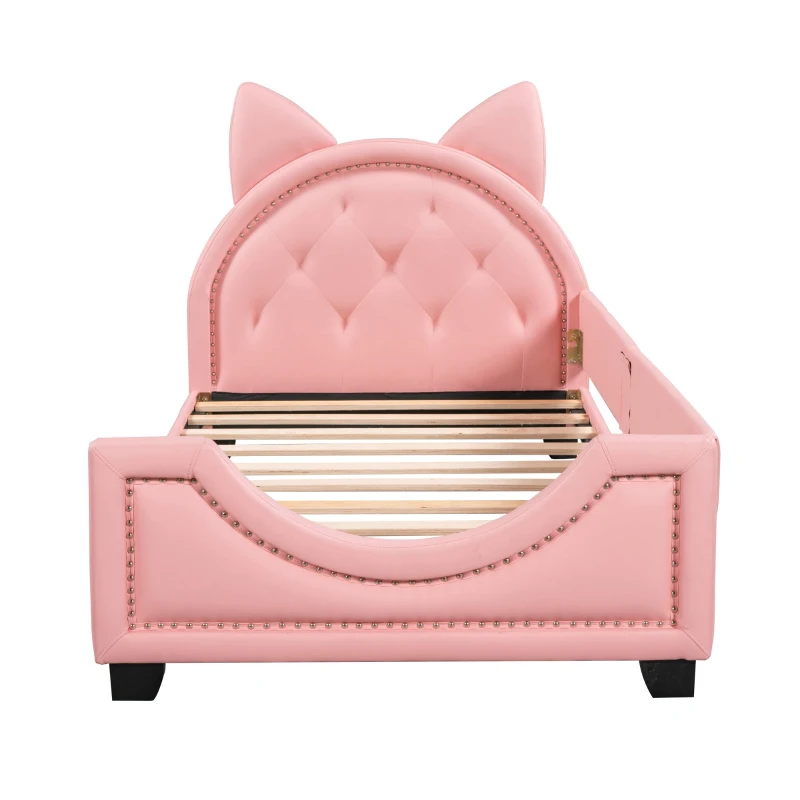 Twin Size Upholstered Daybed with Carton Ears Shaped Headboard, Sturdy Wood Frame, Easy Assembly, 80" L x 41" W x 37" H, Pink
