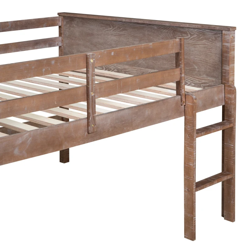 Wood Twin Size Loft Bed with Hanging Clothes Racks, Guardrails, and Playful Space, Solid Pine Construction, 79" L x 42" W x 42.5" H, Natural