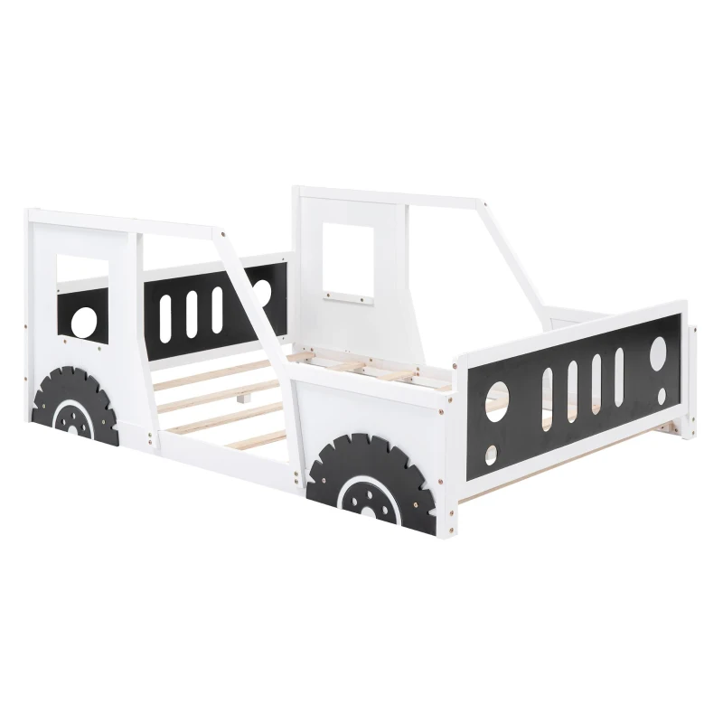 Full Size Classic Car-Shaped Platform Bed with Wheels, Sturdy Pine Wood and MDF Frame, Easy Assembly, 77.5" L x 57" W x 32" H, White