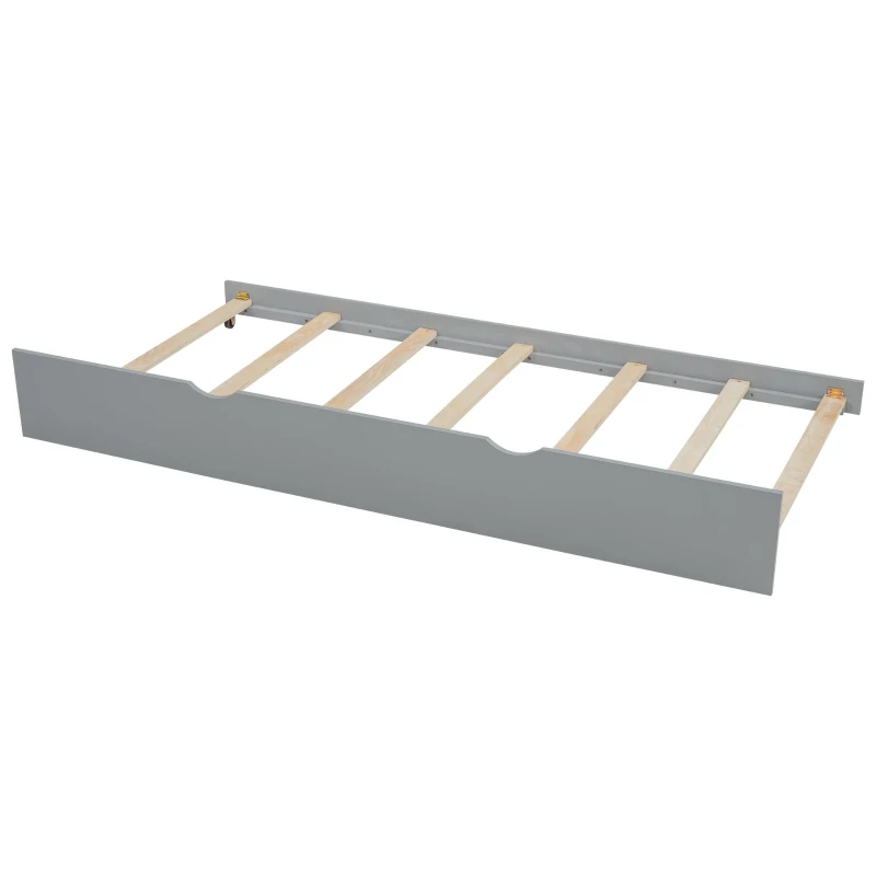 Twin Size Platform Bed with Storage Headboard, Footboard, Pull Out Shelves, and Twin Size Trundle, 101" L x 41.5" W x 65.5" H, Gray