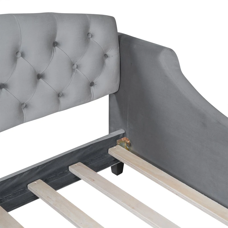 Modern Luxury Tufted Button Twin Size Upholstered Daybed Frame with Foam Padding, Wood Supports, 80.5" L x 45.5" W x 34" H, Gray