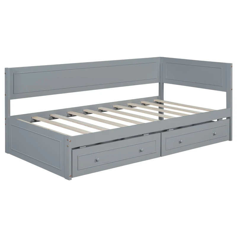 Vinsetto Vintage Style Twin Size Wood Daybed with 2 Drawers and Guardrail, Sturdy Pine Wood Construction, 77" L x 40.5" W x 31.5" H, Gray
