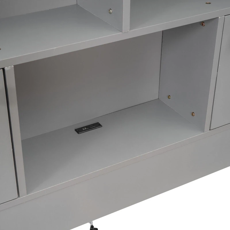 Vinsetto Full Size Platform Bed with Storage Headboard, Charging Station, 4 Drawers, Solid Wood and MDF, 85" L x 55" W x 48" H, Gray