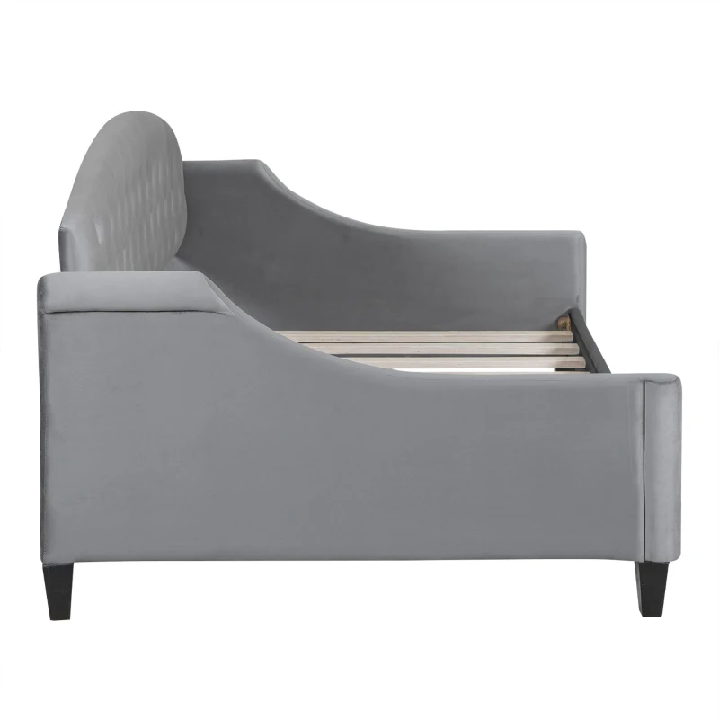 Modern Luxury Tufted Button Twin Size Upholstered Daybed Frame with Foam Padding, Wood Supports, 80.5" L x 45.5" W x 34" H, Gray