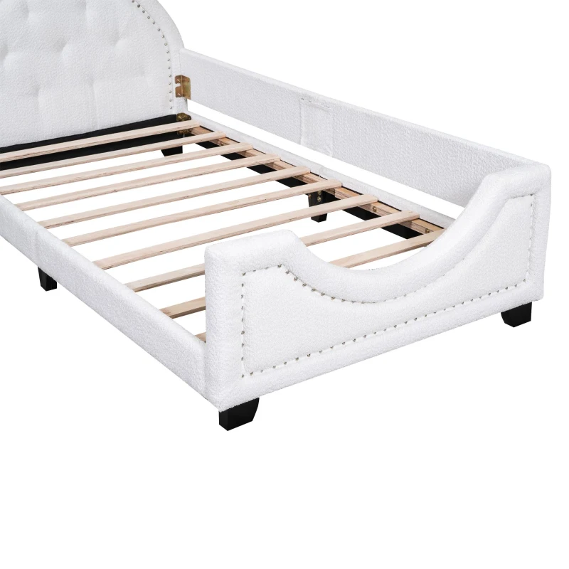 Teddy Fleece Twin Size Upholstered Daybed with Carton Ears Shaped Headboard, Sturdy Frame, Easy to Assemble, 80" L x 41" W x 37" H, White