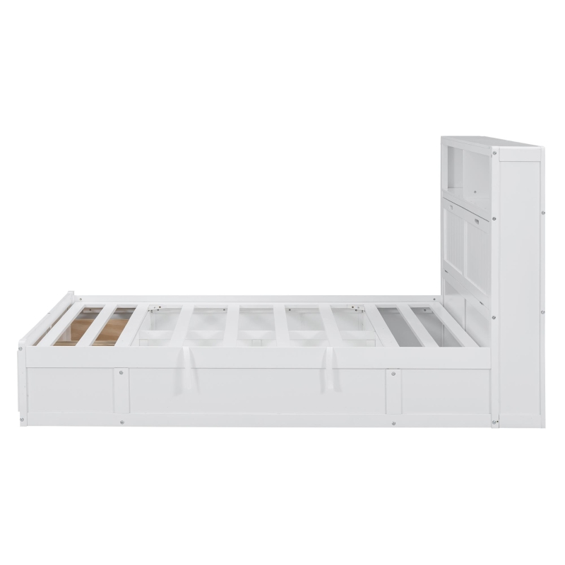 Wood Full Size Hydraulic Platform Bed with Storage LED Headboard, Charging Station, and 2 Drawers, 86" L x 56.5" W x 47" H, White