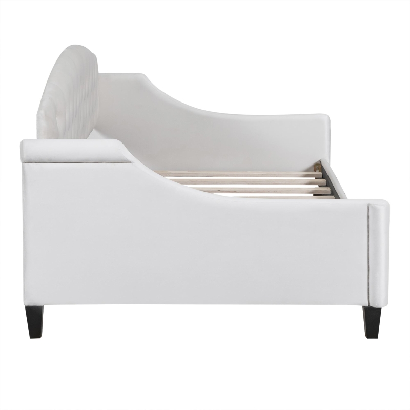 Modern Luxury Tufted Button Twin Size Upholstered Daybed with Foam Fill, Wood Supports, 80.5" L x 45.5" W x 34" H, Beige