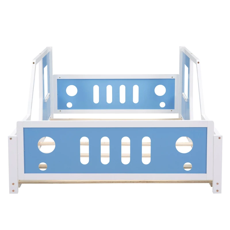Full Size Classic Car-Shaped Platform Bed with Wheels, Pine Wood Frame, Easy Assembly, 77.5" L x 57" W x 32" H, Blue