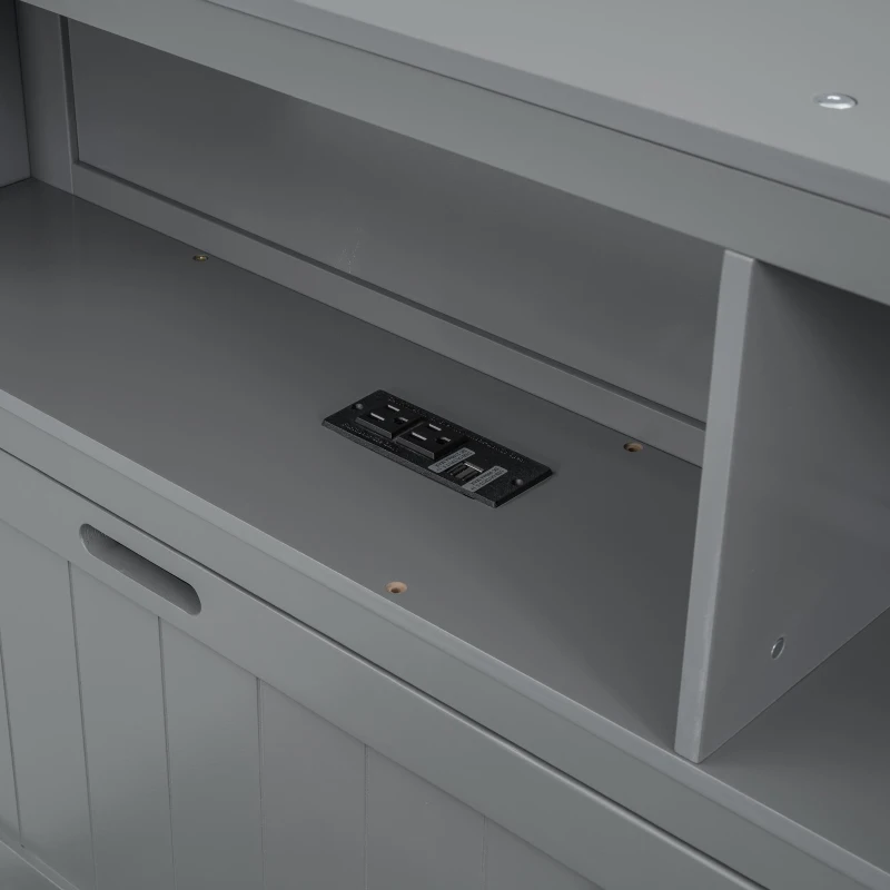 Wood Full Size Hydraulic Platform Bed with Storage LED Headboard, Charging Station, and 2 Drawers, 86" L x 56.5" W x 47" H, Gray