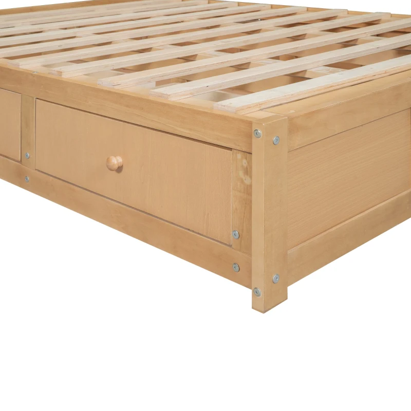 Full Size Wood Platform Bed with Underneath Storage, 2 Drawers, and Sturdy Wood Frame, 78" L x 57.5" W x 37.5" H, Natural