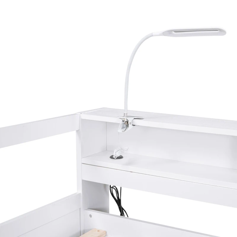 Twin XL Wood Daybed with 2 Trundles, 3 Storage Cubbies, USB Charging Design, and Free Light, 82" L x 129.5" W x 35.5" H, White