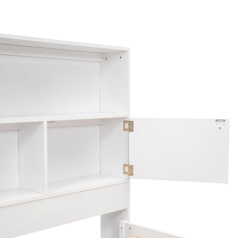 Vinsetto Full Size Platform Bed with Storage Headboard, Charging Station, and 4 Drawers, Solid Wood and MDF, 85" L x 55" W x 48" H, White