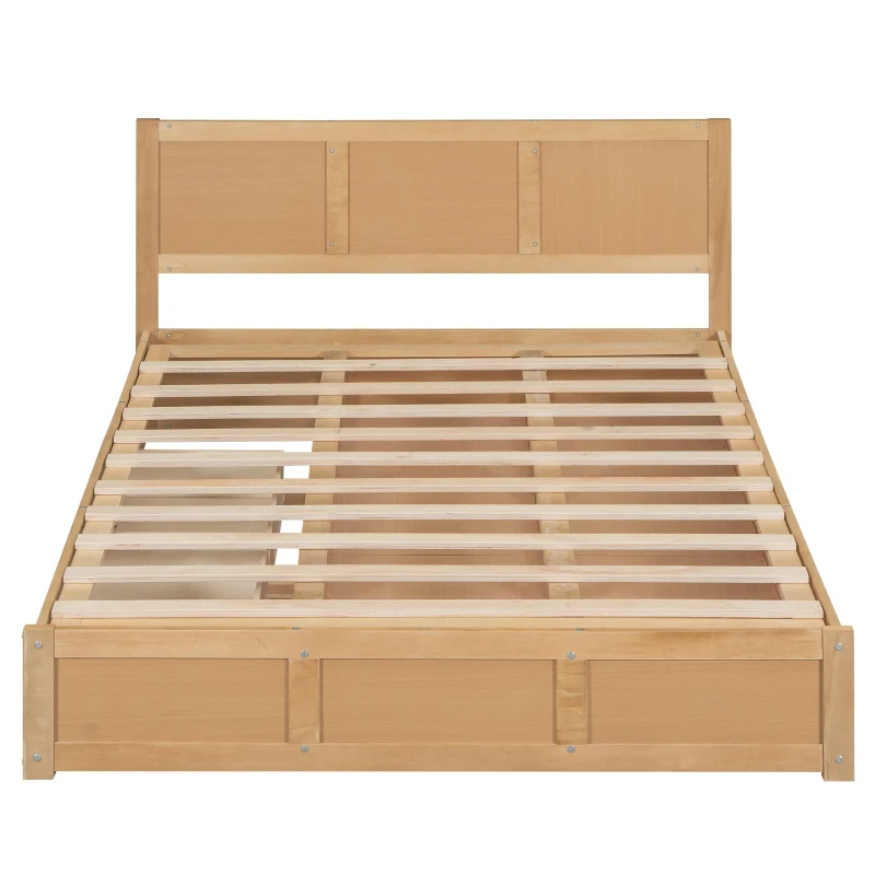 Queen Size Wood Platform Bed with Underneath Storage, 2 Drawers, and Sturdy Wood Frame, 82" L x 63.5" W x 37.5" H, Natural