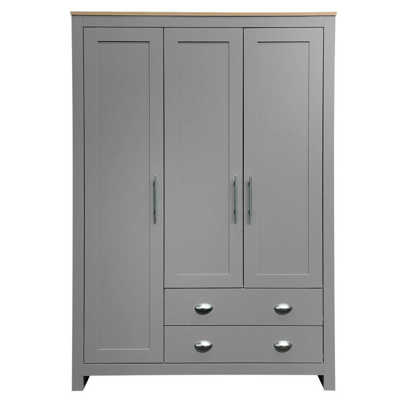 3 Door Storage Wardrobe with Cabinets, 2 Hanging Rods, and Drawers, 47" L x 20" W x 68" H, Gray