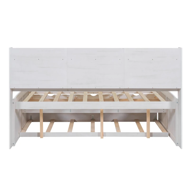 Classic Style Full Size Wooden Captain Bed with Built-in Bookshelves, 3 Storage Drawers, and Trundle, 79" L x 104.5" W x 47" H, White