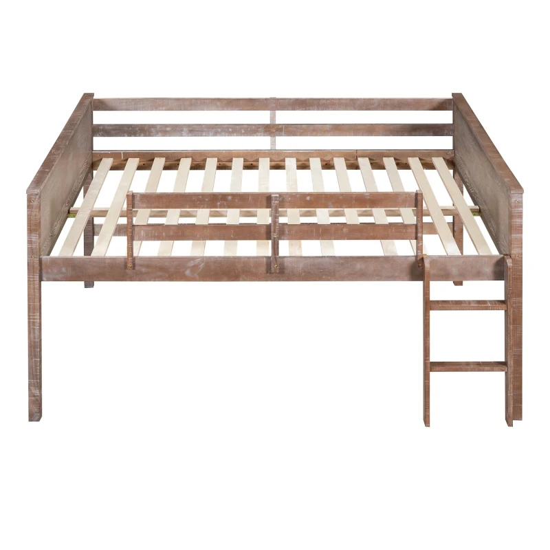 Wood Twin Size Loft Bed with Hanging Clothes Racks, Guardrails, and Playful Space, Solid Pine Construction, 79" L x 42" W x 42.5" H, Natural
