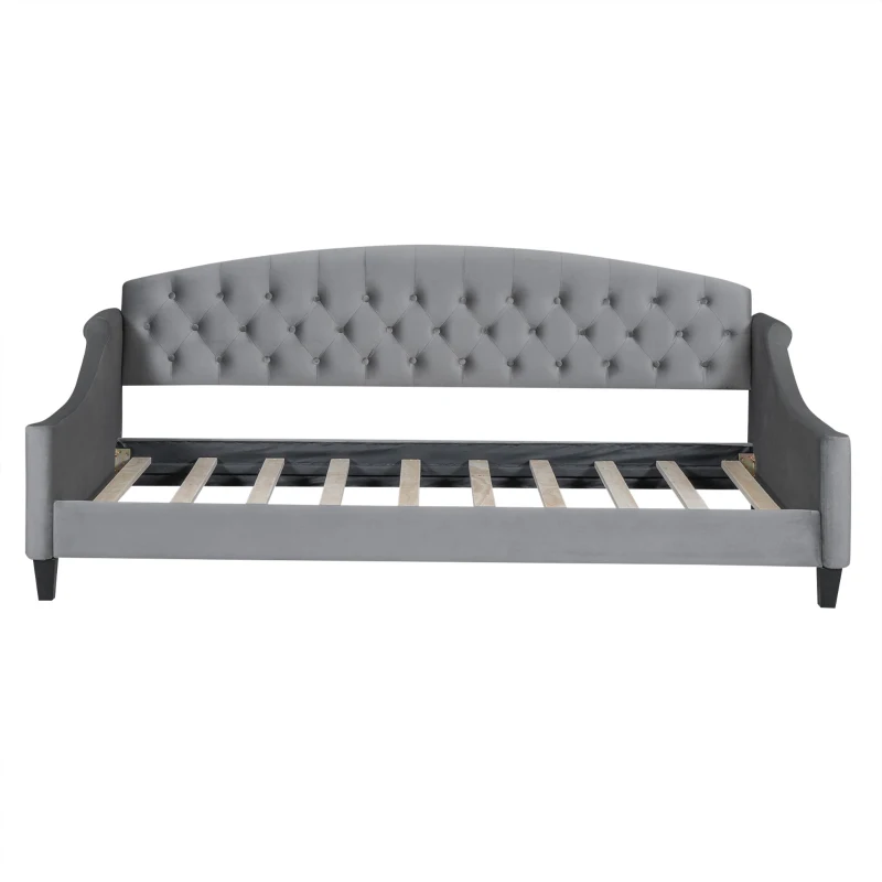 Modern Luxury Tufted Button Twin Size Upholstered Daybed Frame with Foam Padding, Wood Supports, 80.5" L x 45.5" W x 34" H, Gray