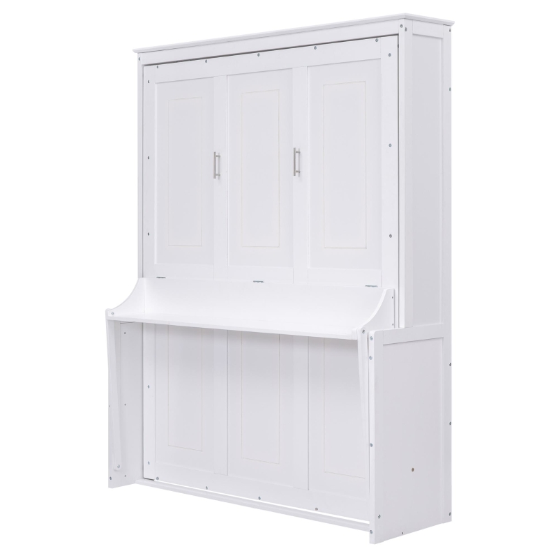 Space-Saving Design Queen Size Murphy Bed with Shelf, Solid Wood and MDF, 86" L x 69.5" W x 87" H, White