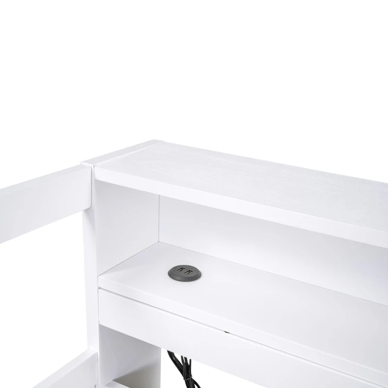 Twin XL Wood Daybed with 2 Trundles, 3 Storage Cubbies, USB Charging Design, and Free Light, 82" L x 129.5" W x 35.5" H, White