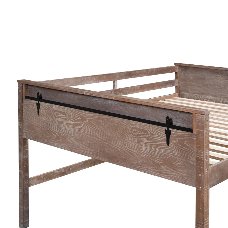 Wood Twin Size Loft Bed with Hanging Clothes Racks, Guardrails, and Playful Space, Solid Pine Construction, 79" L x 42" W x 42.5" H, Natural
