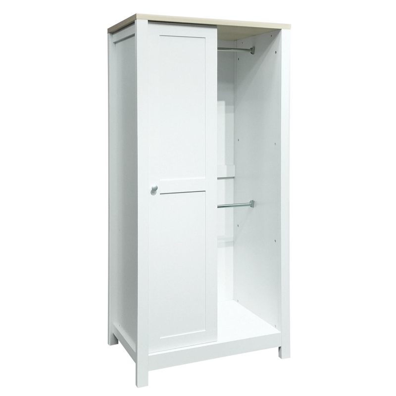 Bedroom Storage Wardrobe with Hanging Rods, 2 Drawers, Open Shelves, and Sliding Door, 31.5" L x 20.5" W x 68" H, White