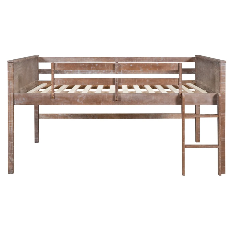 Wood Twin Size Loft Bed with Hanging Clothes Racks, Guardrails, and Playful Space, Solid Pine Construction, 79" L x 42" W x 42.5" H, Natural