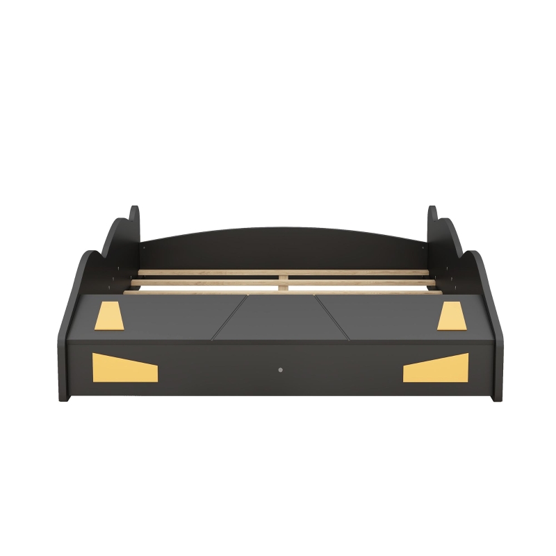 Full Size Race Car-Shaped Platform Bed with Wheels and Storage, Solid Wood and MDF, 90.5" L x 55" W x 15.5" H, Black