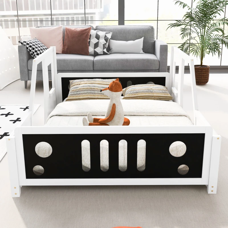 Full Size Classic Car-Shaped Platform Bed with Wheels, Sturdy Pine Wood and MDF Frame, Easy Assembly, 77.5" L x 57" W x 32" H, White