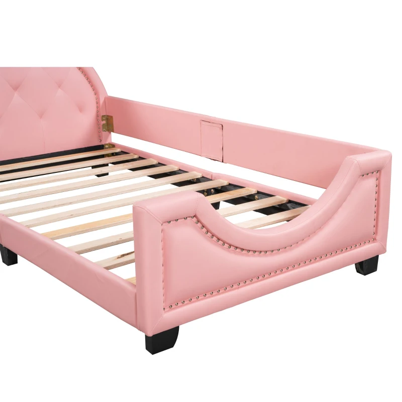 Twin Size Upholstered Daybed with Carton Ears Shaped Headboard, Sturdy Wood Frame, Easy Assembly, 80" L x 41" W x 37" H, Pink