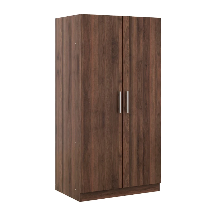 2-Door Wooden Wardrobe Armoire with 3 Storage Shelves, Solid Wood and MDF, 31.5" L x 20" W x 67" H, Brown