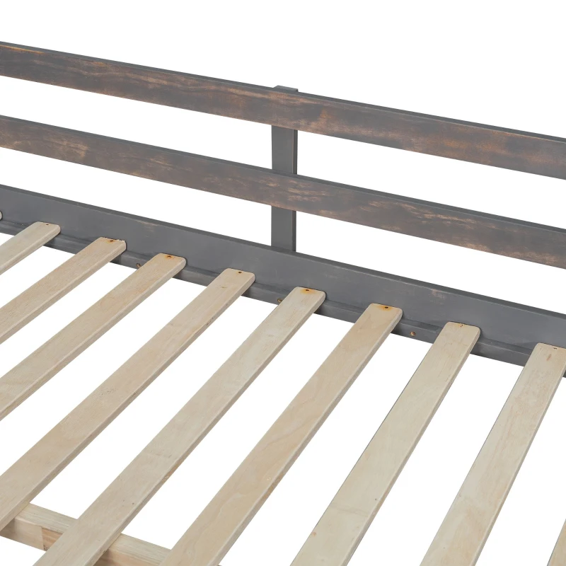 Full Size Loft Bed with U-shaped Desk, Drawers, Storage Shelves, and Sturdy Wood Frame, 77.5" L x 70" W x 75.5" H, Antique Brown