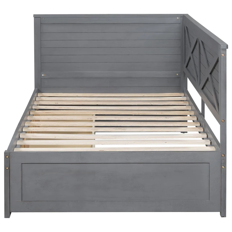 Vinsetto Twin Size Wood Daybed with 2 Drawers, Rustic Guardrail, Solid Pine Wood and MDF, 77.5" L x 42" W x 33.5" H, Grey