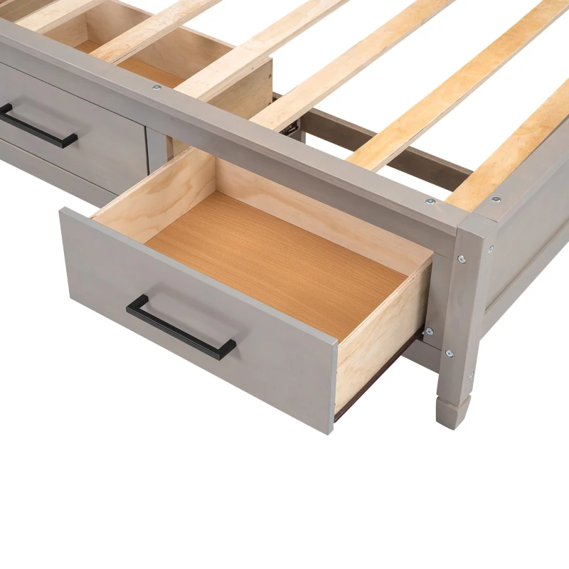 Twin Size Lounge Daybed with Storage Shelves, Cork Board, USB Ports, and 3 Drawers, 78.5" L x 50" W x 51" H, Antique Gray