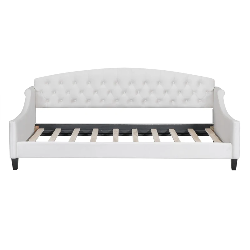 Modern Luxury Tufted Button Twin Size Upholstered Daybed with Foam Fill, Wood Supports, 80.5" L x 45.5" W x 34" H, Beige