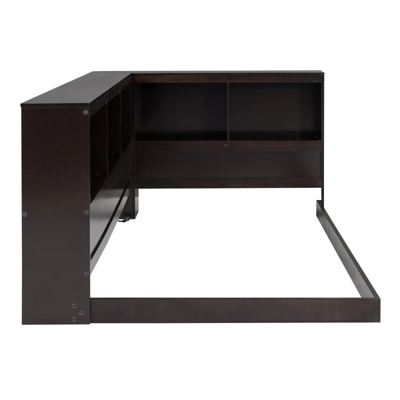 Wood Twin Size Daybed with Storage Cabinets and USB Ports, Solid Pine Wood Construction, 87" L x 50" W x 31.5" H, Espresso