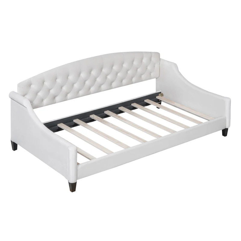 Modern Luxury Tufted Button Twin Size Upholstered Daybed with Foam Fill, Wood Supports, 80.5" L x 45.5" W x 34" H, Beige
