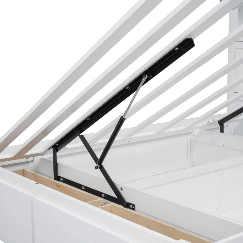 Wood Queen Size Hydraulic Platform Bed with Storage LED Headboard, Charging Station, and 2 Drawers, 90.5" L x 63" W x 47" H, White