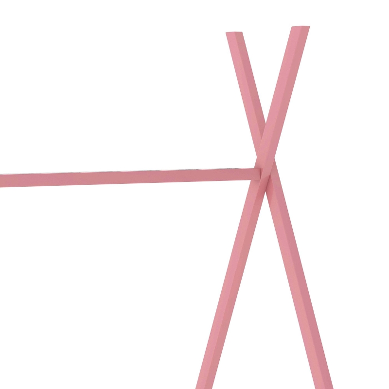 Metal Twin Size House Platform Bed with Triangle Structure, Sturdy Frame, and Safety Railings, 78" L x 41" W x 63" H, Pink