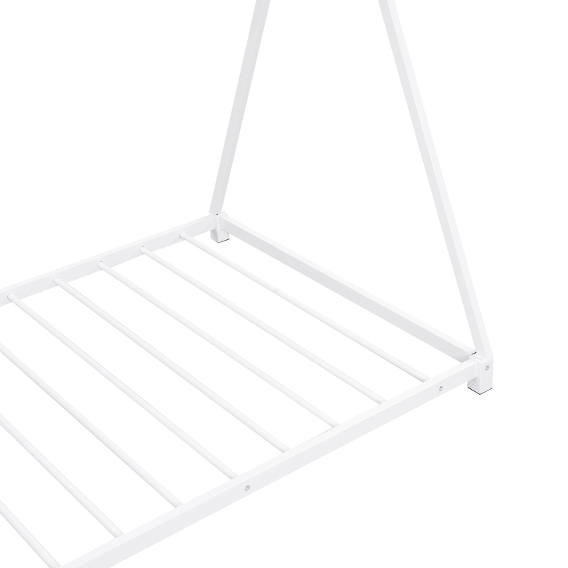 Metal Twin Size House Platform Bed with Triangle Structure, Sturdy Frame, and Safety Railings, 78" L x 41" W x 63" H, White